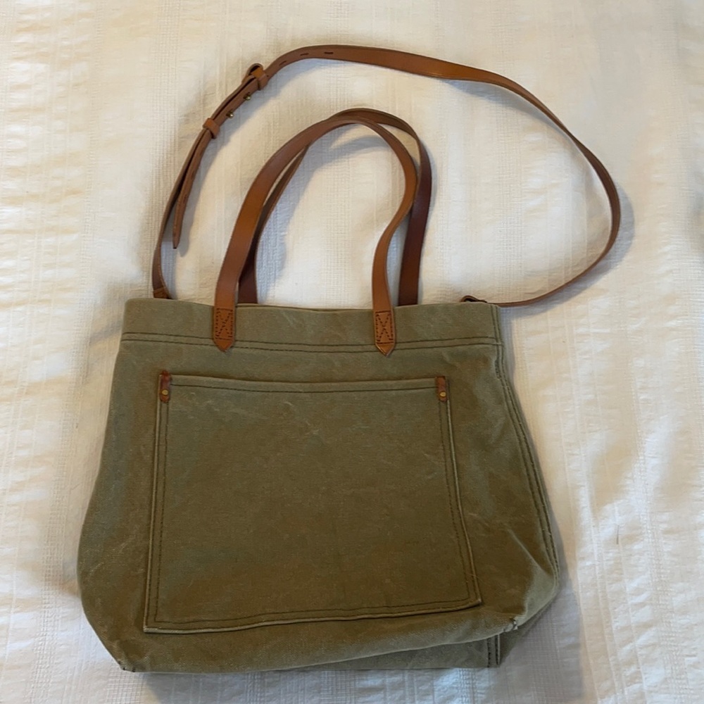 Madewell green canvas messenger bag with long strap